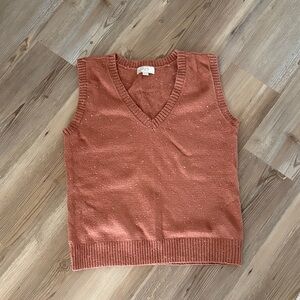 LOFT Women's V-Neck Sweater Vest in Warm Rust